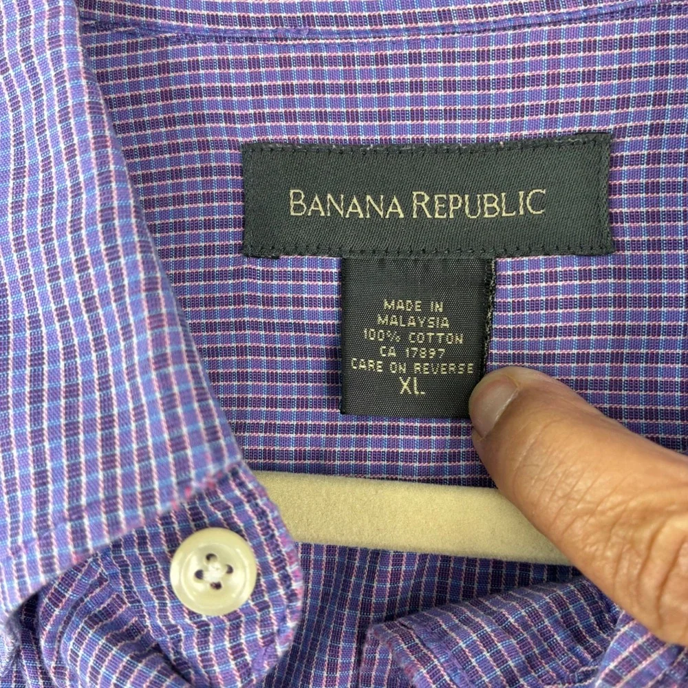 Banana Republic Shirt Mens XL Purple Micro Check Cotton Business Casual Academia